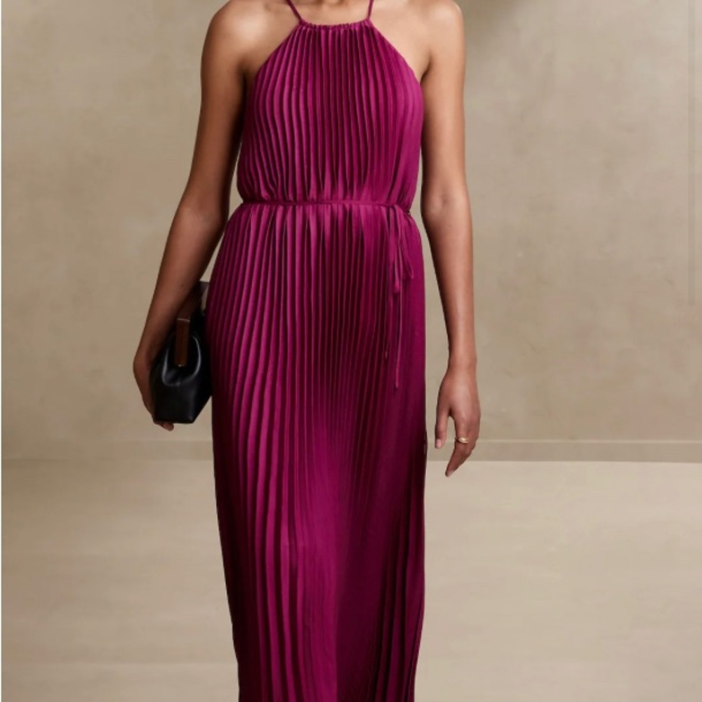 Banana Republic Pleated Halter Midi Dress in Magenta (petite)